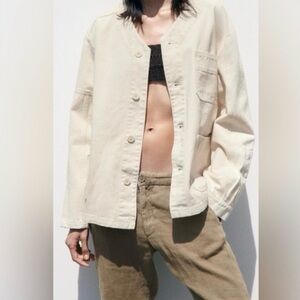 Zara Off-White Overshirt Jean Jacket Size S